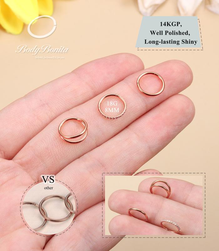 BodyBonita 3 Counts Nose Rings Hoops - 316L Surgical Steel Double Hoop Nose Rings 16G 18G 20G Hinged CZ Conch Piercing Jewelry Septum Clicker Lip Rings Cartilage Earring Helix Rook Tragus Daith 7mm 8mm 9mm 10mm