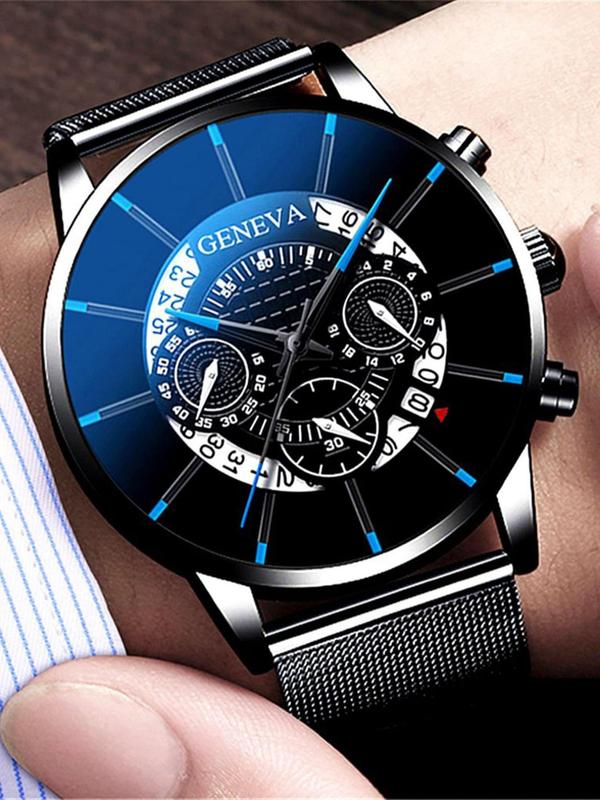 Men's Business Round Dial Quartz Watch, Casual Trendy Wristwatch with Stainless Steel Strap , Fashionable Accessories Perfect Gift for Men without Box