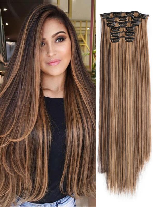 24 Inch Natural Clip-in Hair Extensions, 2024 Trendy Long Straight Synthetic Extensions for Women for Daily Used & Party, Female Matching Wig Piece for Any Occasion