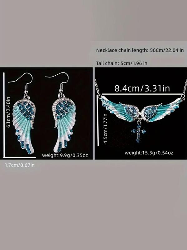 Women's Elegant Rhinestone Decorated Wing Design Jewelry Set, Including Necklace & Dangle Earrings, Trendy All-match & Exquisite Jewelry for Birthday Gift