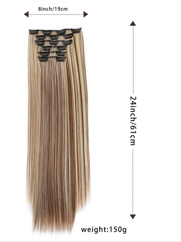 24 Inch Natural Clip-in Hair Extensions, 2024 Trendy Long Straight Synthetic Extensions for Women for Daily Used & Party, Female Matching Wig Piece for Any Occasion