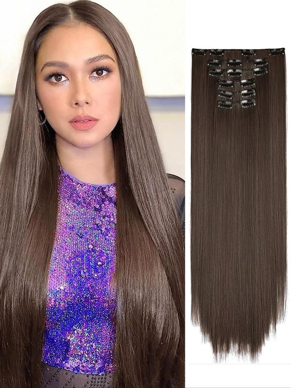 24 Inch Natural Clip-in Hair Extensions, 2024 Trendy Long Straight Synthetic Extensions for Women for Daily Used & Party, Female Matching Wig Piece for Any Occasion