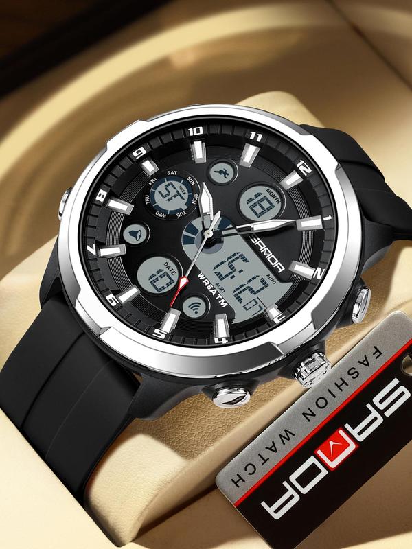 Men's Fashion Round Dial Analog-digital Quartz Watch, Waterproof Casual Sporty Waterproof Digital Wristwatch, with Box, Fashion Watch for Party, Daily Decor, Trendy All-match & Exquisite Watch for Gift