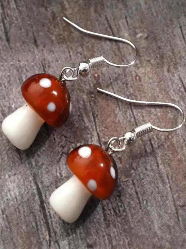 1 Pair Mushroom Design Dangle Earrings, Female Fashion Creativity, Funny Earrings, Cute Jewelry for Women Girls，Daily Clothing Decoration