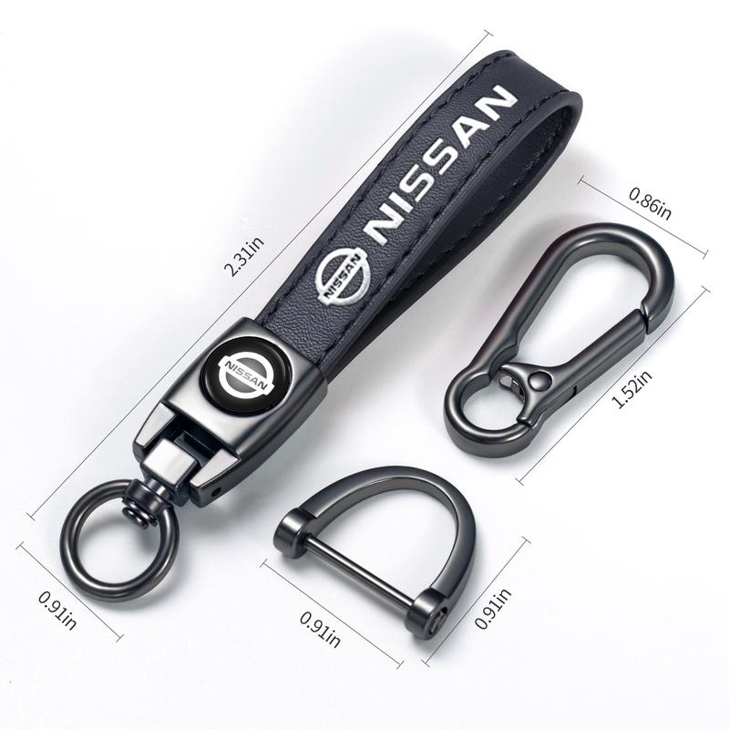 Genuine Leather Car Keychain Keyring Accessories Compatible with Nissan Toyota Honda TRD Acura Mazda Infiniti Subaru Series Car Keychains Family Present for Man and Woman Black