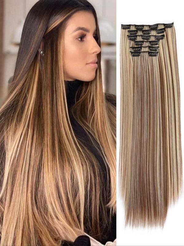 24 Inch Natural Clip-in Hair Extensions, 2024 Trendy Long Straight Synthetic Extensions for Women for Daily Used & Party, Female Matching Wig Piece for Any Occasion