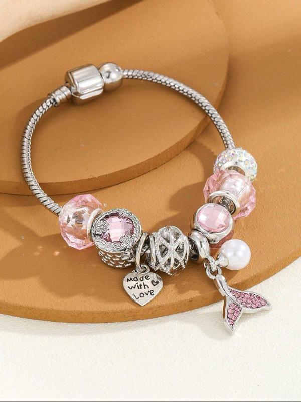 Fashion Rhinestone Decorated Heart Charm Bracelet, Fashion Jewelry for Party, Daily Clothing Decor, Trendy All-match & Exquisite Jewelry for Birthday Gift