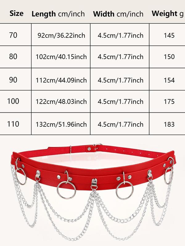 Women's O-Ring & Chain Decorated Waist Belt, Punk Studded Decor PU Leather Buckle Belts For Casual Outfits, Musical Festival Fashion Accessories