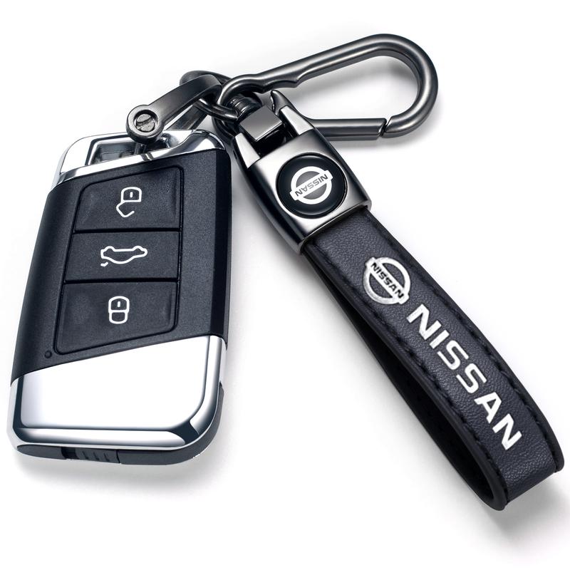 Genuine Leather Car Keychain Keyring Accessories Compatible with Nissan Toyota Honda TRD Acura Mazda Infiniti Subaru Series Car Keychains Family Present for Man and Woman Black