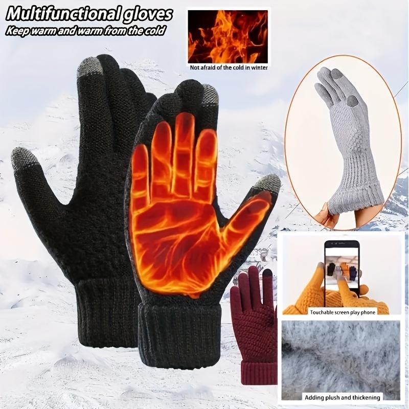 Winter gloves - Knit Thermal Winter Gloves - 1 2 3 Pairs, Solid Color, Touch Screen, Thickened - For Cycling, Hiking -  Sports Enthusiasts, Outdoor Lovers - Stay Warm and Connected - Warmth! Touch! Adventure! Conquer!