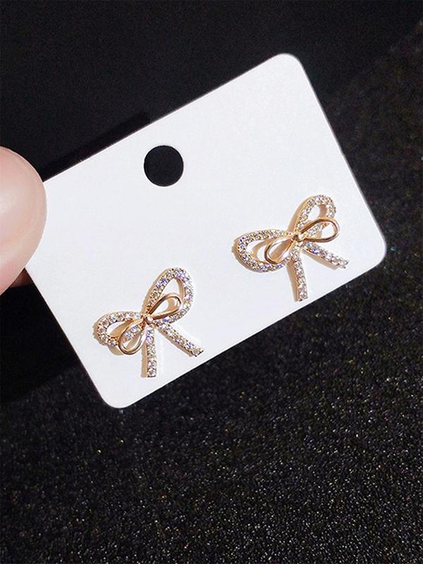 Rhinestone Bow Decor Stud Earrings (1 Pair), Fashion Jewelry for Women, Daily Clothing Decor, Trendy All-match Wedding Anniversary Party Jewelry Gift