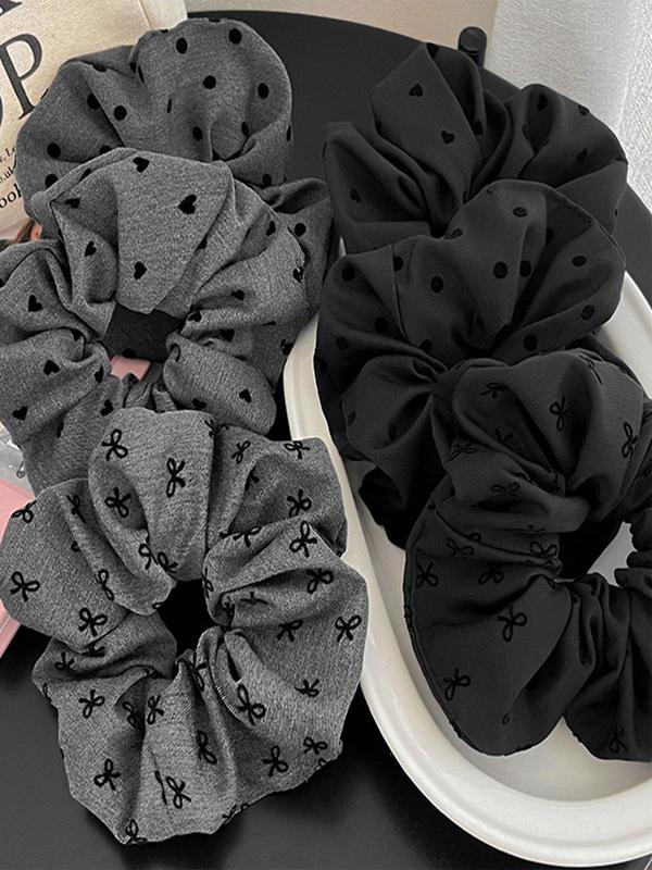 Polka Dot & Bowknot Pattern Scrunchies, High Stretch Hair Tie, Fashion Hair Accessories for Women & Girls, Minimalist Headwear Suitable for Thick Hair