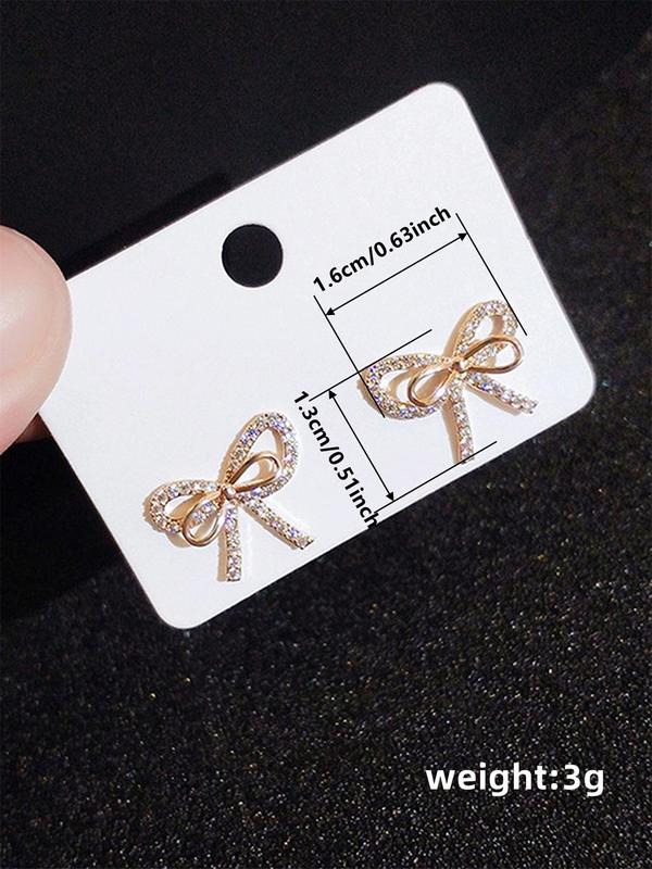 Rhinestone Bow Decor Stud Earrings (1 Pair), Fashion Jewelry for Women, Daily Clothing Decor, Trendy All-match Wedding Anniversary Party Jewelry Gift