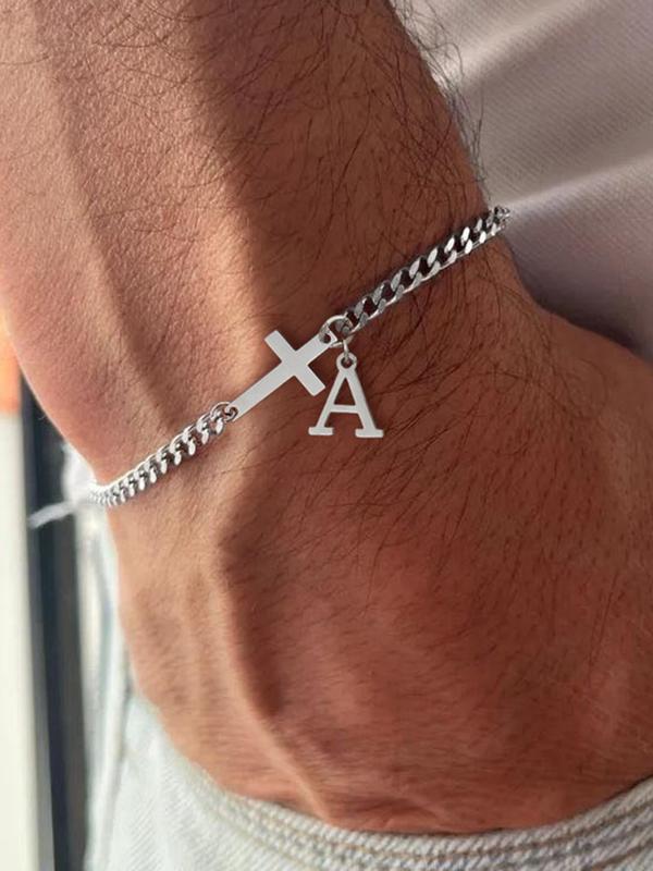 Men's Fashion Simple Cross Charm Decor Bracelet, 2024 New Style Casual Trendy Letter Design Bracelet, Fashion Matching Bracelet for Daily Wear