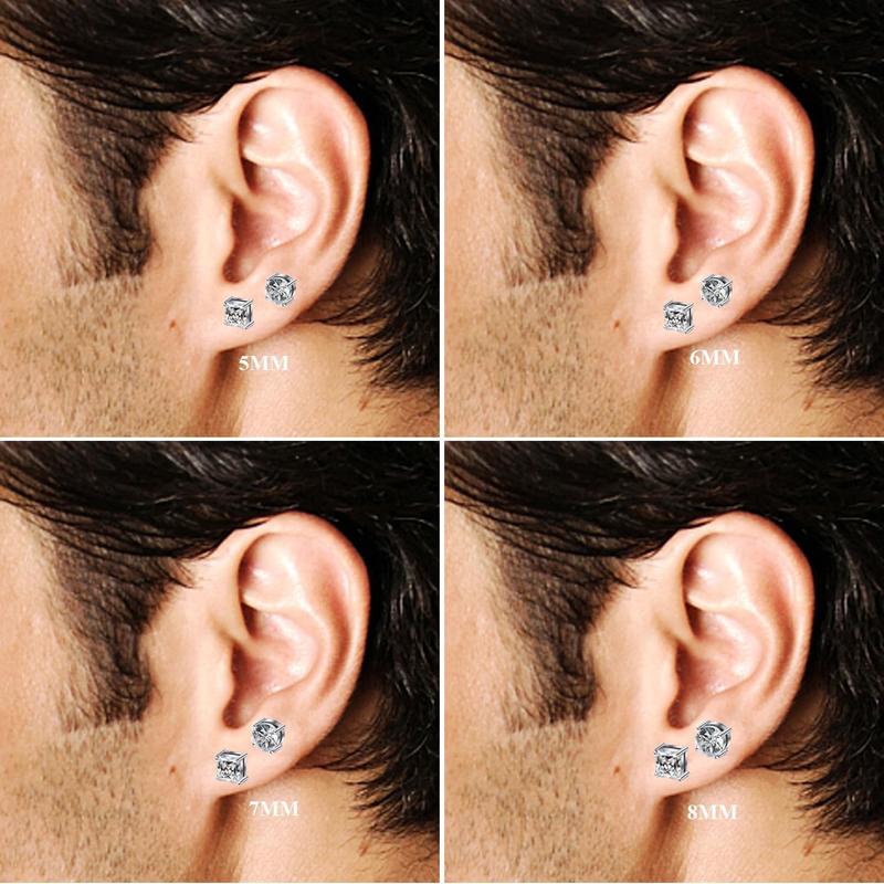 Jstyle 2 Pairs Stainless Steel Stylish Non-Piercing Magnetic Stud Earrings Hypoallergenic CZ Men and Women 5-8MM Sizes