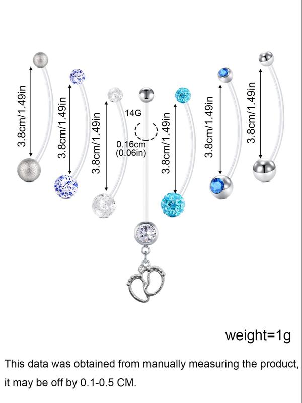 Maternity Belly Button Nails, Transparent Acrylic Plastic Long Belly Rings, Fashion Rhinestone Decor Feet Pendant Belly Piercing Jewelry