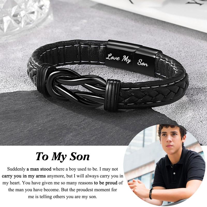 To My Son Grandson Nephew Man Boyfriend Brother Men Leather Bracelet for Birthday Valentine's Day Christmas Gifts