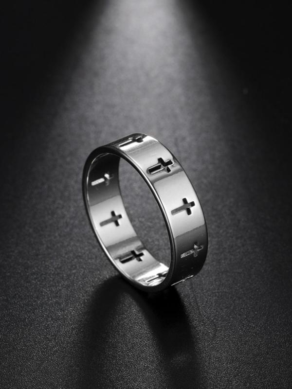 Unisex Street Trend Hollow out Cross Design Promise Ring, 2024 New Trendy Minimalist Engagement Ring for Couple, Chic All-match Jewelry As Gift for Boyfriend & Girlfriend