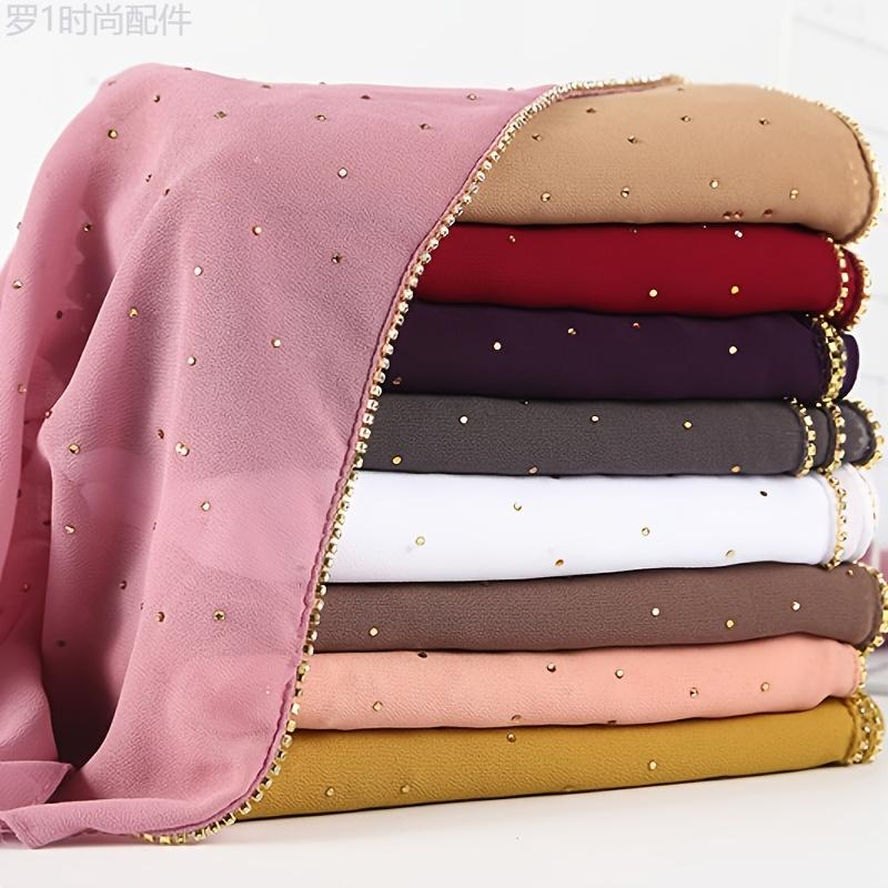 Luxurious Soft Chiffon Scarf for Women - Solid Color, Flash Faux Diamond Accents, Long Sunscreen Hijab with Wrinkle-Resistant Fabric, Perfect for Outdoor Activities and Everyday Wear