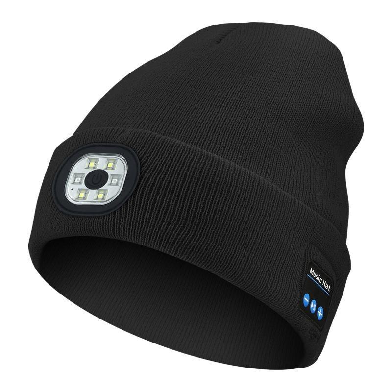 Bluetooth knitted hat with LED headlamp and detachable speaker, USB rechargeable woven warm winter hat, birthday gift.