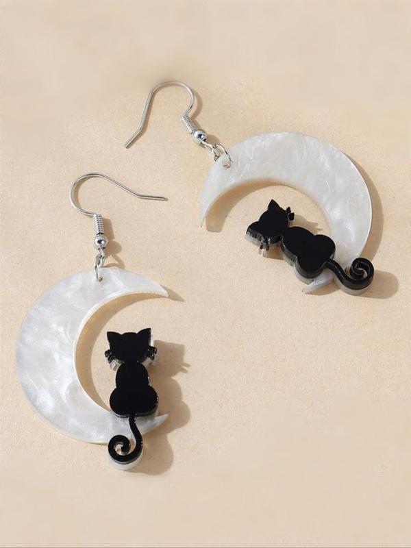 Temperament Trendy Moon & Cat Design Dangle Earrings (1 Pair), Fashionable Jewelry for Women, Elegant All-match Fashion Accessories for Daily Wear