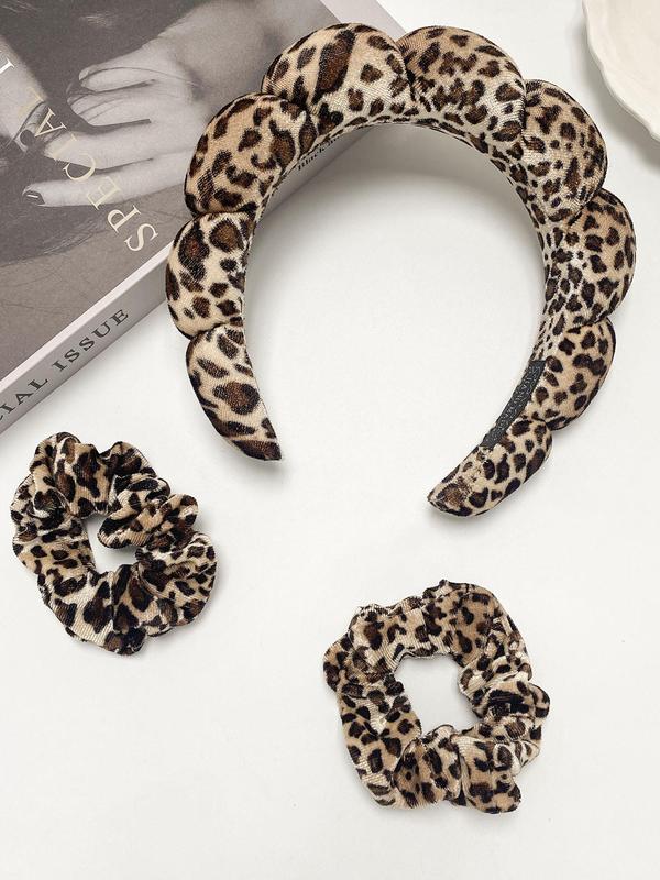 Leopard Print Hair Ties & Headband Set for Autumn and Winter, Casual Simple Hair Accessories for Women, Minimalist Headwear Suitable for Thick Hair