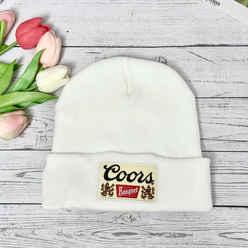 Coors Banquet Logo Embroidered Patch Beanie Winter Hat Classic Beanies for Adults Winter Beanies Warm Hats