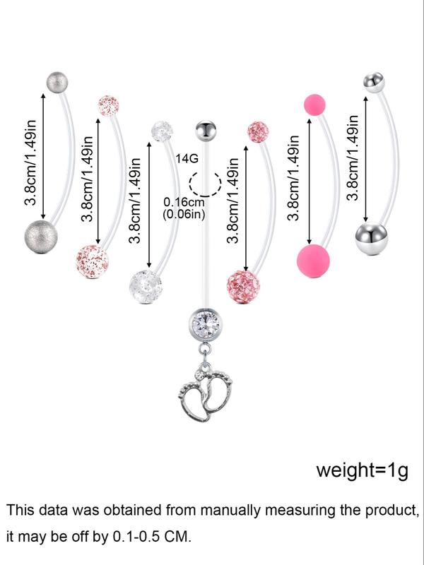 Maternity Belly Button Nails, Transparent Acrylic Plastic Long Belly Rings, Fashion Rhinestone Decor Feet Pendant Belly Piercing Jewelry