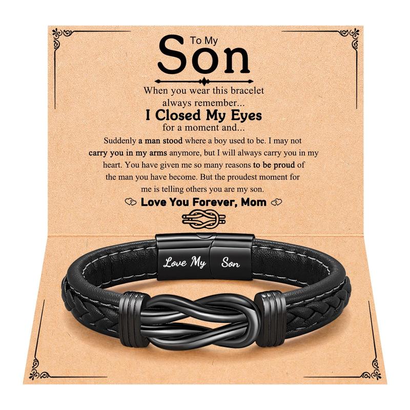 To My Son Grandson Nephew Man Boyfriend Brother Men Leather Bracelet for Birthday Valentine's Day Christmas Gifts