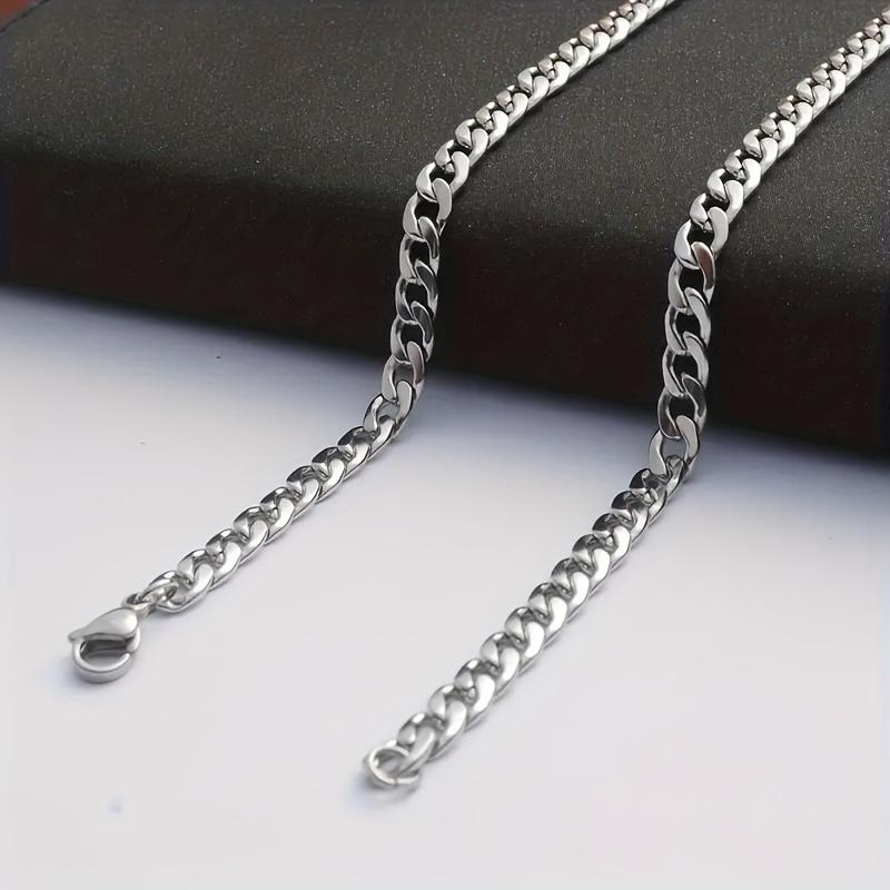 2 Pcs set Men and Women Necklace, Bracelet Set, Classic Fashion Y2g Stainless Steel Cuban Necklace, Domineering Hip Hop Punk Rock NK Chain for Men and Lovers