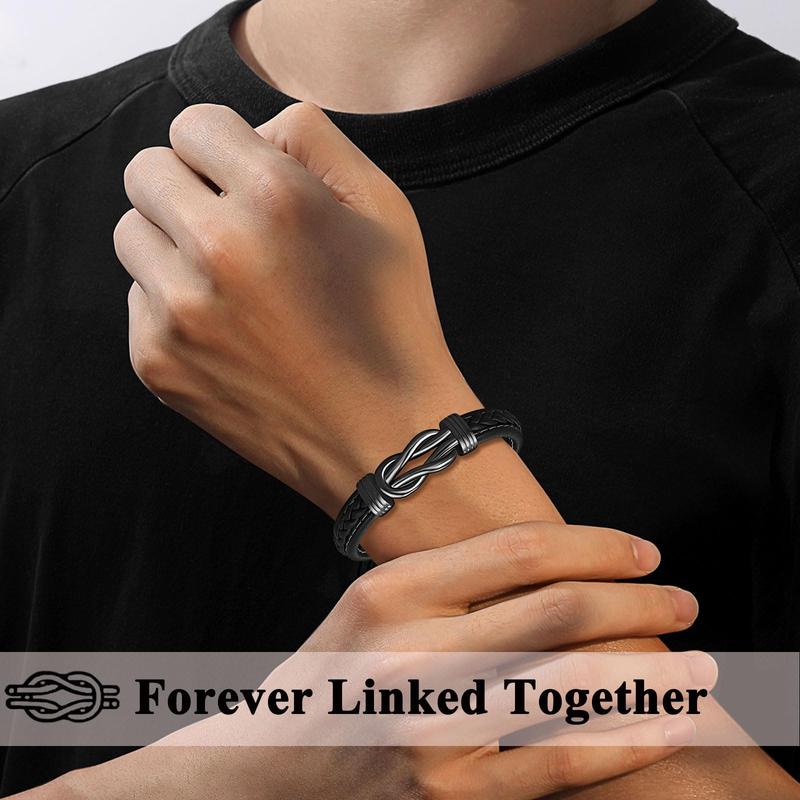 To My Son Grandson Nephew Man Boyfriend Brother Men Leather Bracelet for Birthday Valentine's Day Christmas Gifts