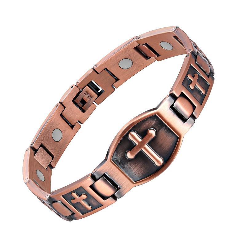 Jecanori Pure Copper Bracelet for Men, Mens Copper Cross Bracelet, Copper Jewelry Gift with Sizing Tool