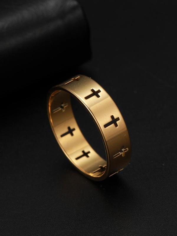 Unisex Street Trend Hollow out Cross Design Promise Ring, 2024 New Trendy Minimalist Engagement Ring for Couple, Chic All-match Jewelry As Gift for Boyfriend & Girlfriend