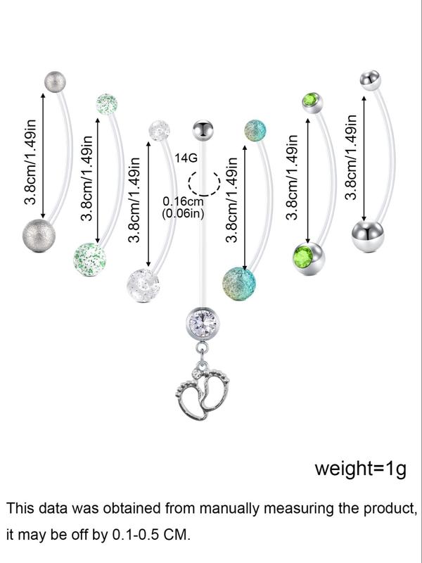 Maternity Belly Button Nails, Transparent Acrylic Plastic Long Belly Rings, Fashion Rhinestone Decor Feet Pendant Belly Piercing Jewelry