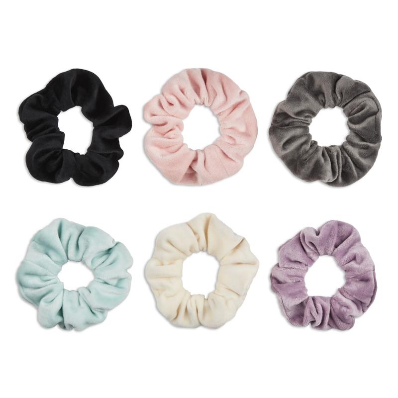 Scunci The Original Scrunchie Hair Ties in Soft Velour, Assorted Pastels and Black, 6 Ct