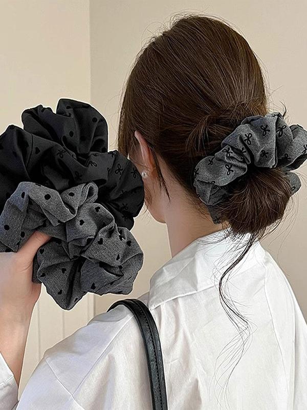 Polka Dot & Bowknot Pattern Scrunchies, High Stretch Hair Tie, Fashion Hair Accessories for Women & Girls, Minimalist Headwear Suitable for Thick Hair