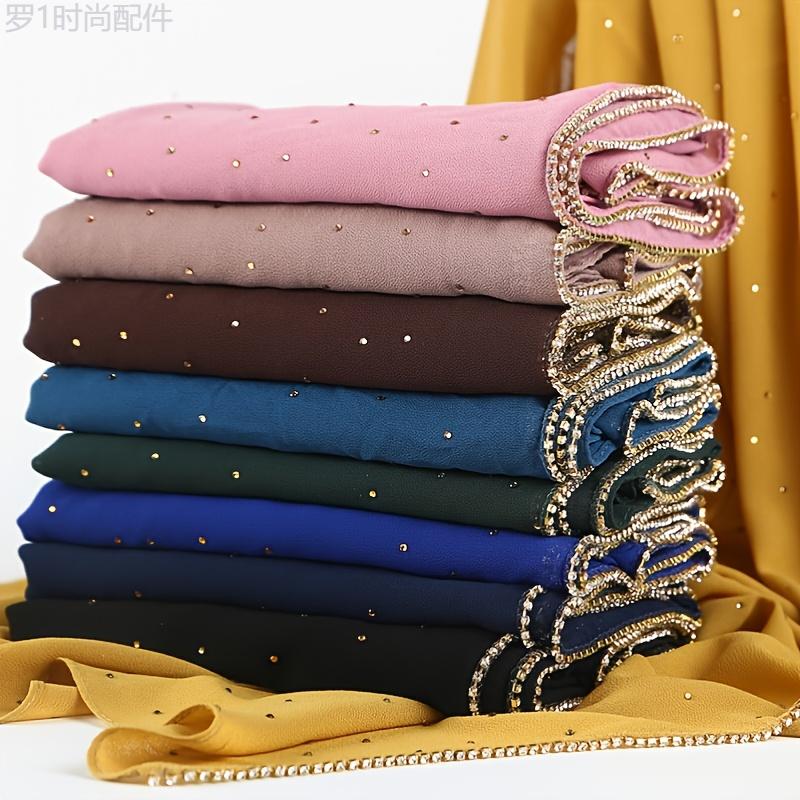 Luxurious Soft Chiffon Scarf for Women - Solid Color, Flash Faux Diamond Accents, Long Sunscreen Hijab with Wrinkle-Resistant Fabric, Perfect for Outdoor Activities and Everyday Wear