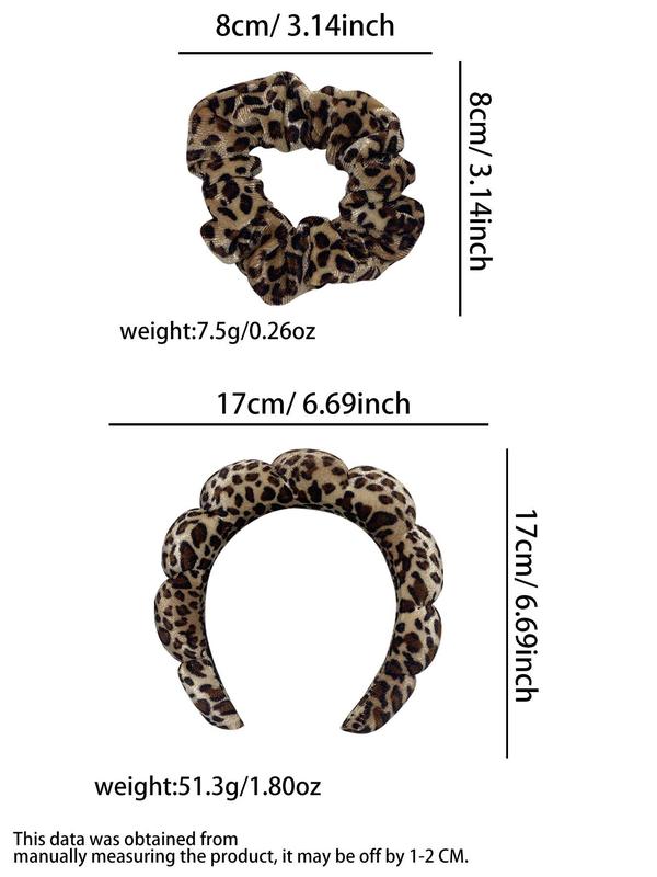 Leopard Print Hair Ties & Headband Set for Autumn and Winter, Casual Simple Hair Accessories for Women, Minimalist Headwear Suitable for Thick Hair