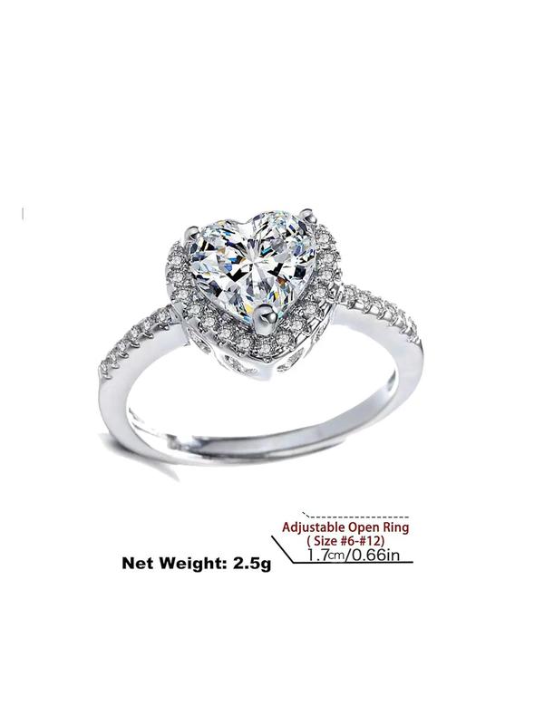 Elegant Rhinestone Decor Promise Ring for Women, Trendy Back To School Heart Shaped Engagement Ring, Chic Gorgeous Rings Jewelry Girlfriend Gifts with Rose Gift Box