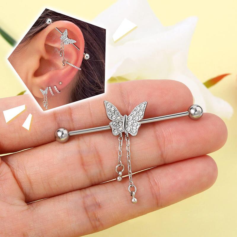 14G Shiny Dangle Butterfly Industrial Barbell