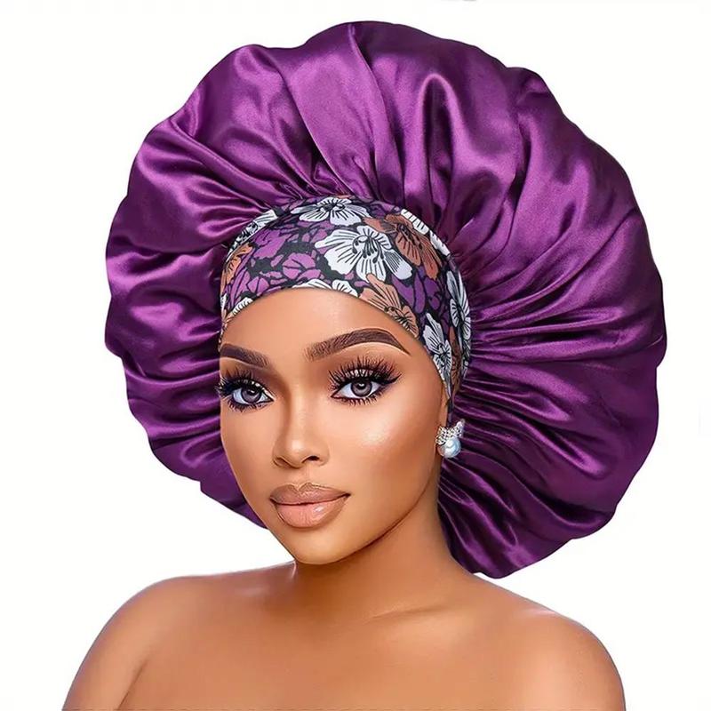 Floral Printed Satin Bonnet for Hair Treatment, Ethnic Style Stretchable Wide Brim Hair Care Beauty Perm Cap Hair Styling Tools, Birthday Gifts, Christmas Gift