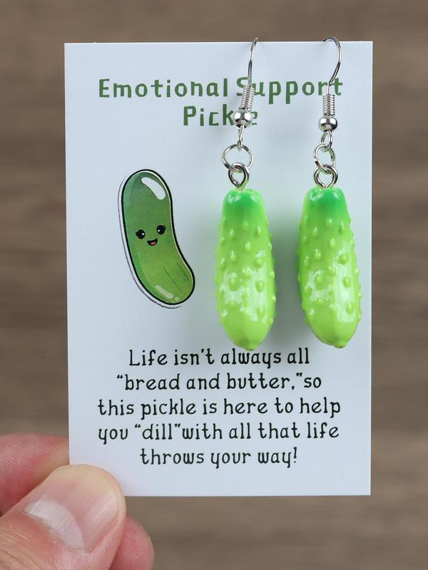 Cucumber Design Dangle Earrings with Card Hugs, Cute Vegetable Themed Earrings for Women & Girls, Fashion Jewelry for Party Decor, Trendy Exquisite Jewelry for Birthday Gift