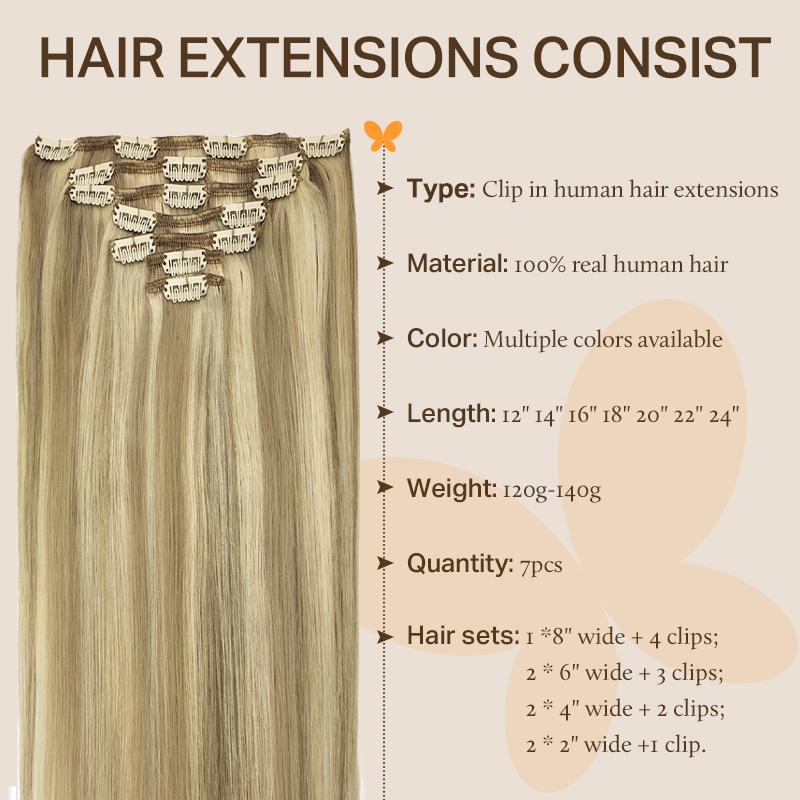 Doores Clip in Hair Extensions Real Human Hair Extensions 120g 7pcs Natural Straight Beginner Friendly