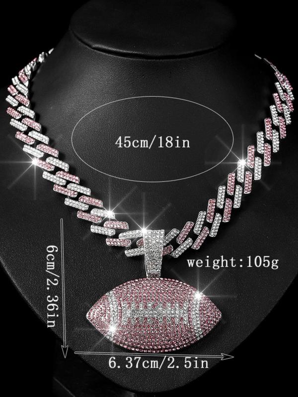 Rhinestone Rugby Football Design Pendant Necklace for Men & Women, Fall 2024 Hip Hop Fashion Chunky Jewelry for Party, Daily Decor, Trendy All-match & Exquisite Mens Jewelry for Birthday Gift, Gift for Girlfriend