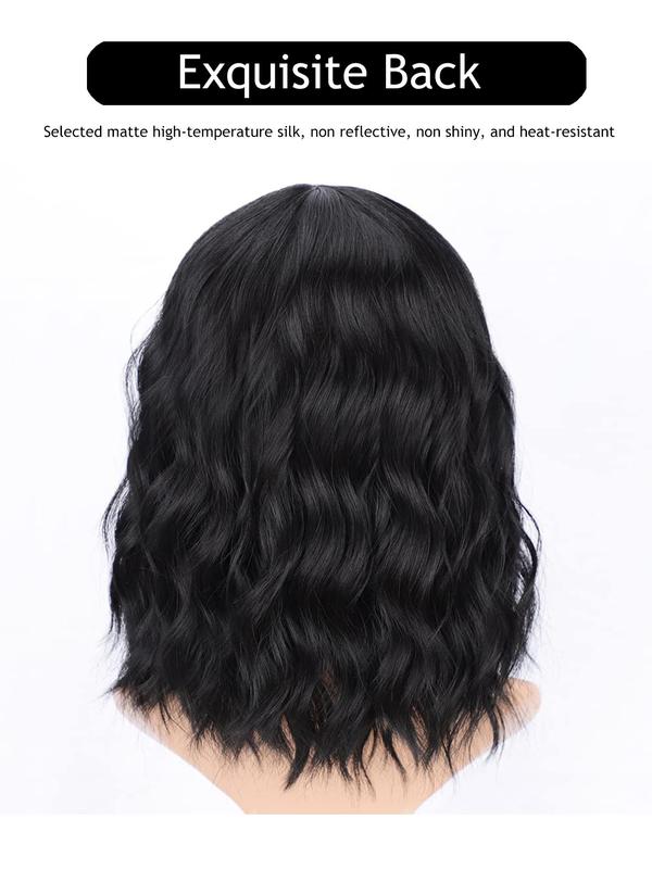 14 Inch Short Black Curly Wigs for Women, Fashion Gorgeous Fluffy Wigs with Bangs for Women & Girls, Synthetic Full Machine Wigs for Party, Daily Use