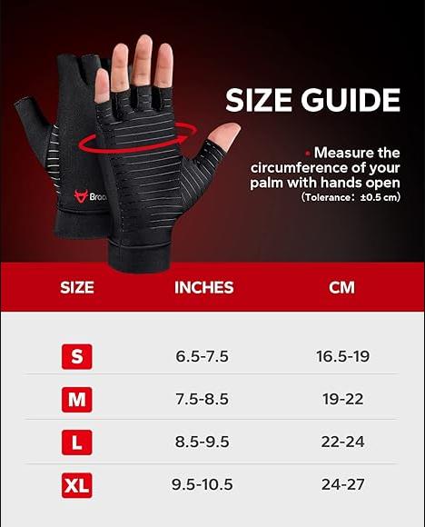 BraceBull Arthritis Gloves (1 Pair), Copper Infused Fingerless Compression Gloves for Women for Pain, Carpal Tunnel, RSI, Rheumatoid, Tendonitis, and Relieve Hand Pain for Women & Men