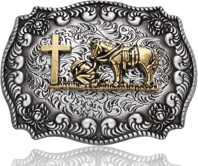 Western Cowboy Texas Retro Celtic Cross Horse Man Religious Christmas Halloween Belt Buckle Gifts