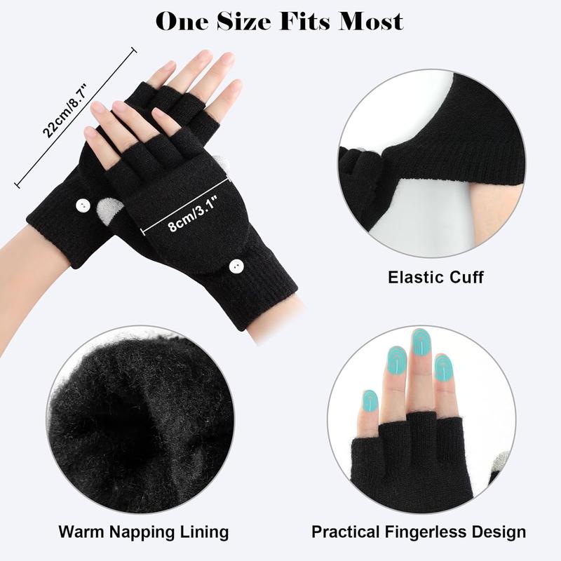 Winter Fingerless Gloves for Women, 2 Pairs Convertible Half Finger Womens Winter Gloves Mittens, Thick Warm Gloves