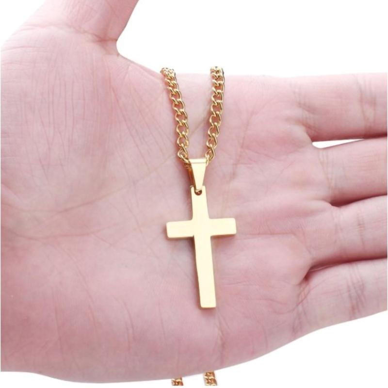 Cross Necklace for Men - Stainless Steel Silver Gold Black Plain Cross Pendant Necklace Simple Jewelry Gifts, 16-24 Inches Chain