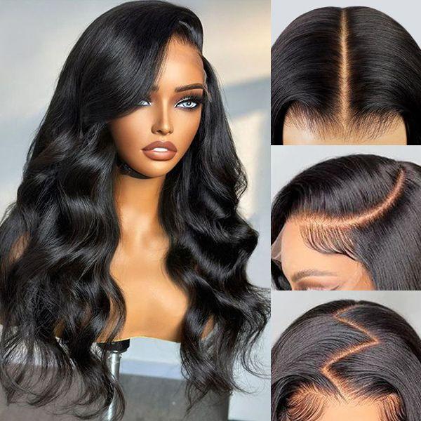 250% Density Lace Front Loose Wave 6x4 Glueless Pre-cut Pre bleached Wigs with Curtain Bangs Glueless Lace Body Wave Wig For Women-Amanda Hair Shop